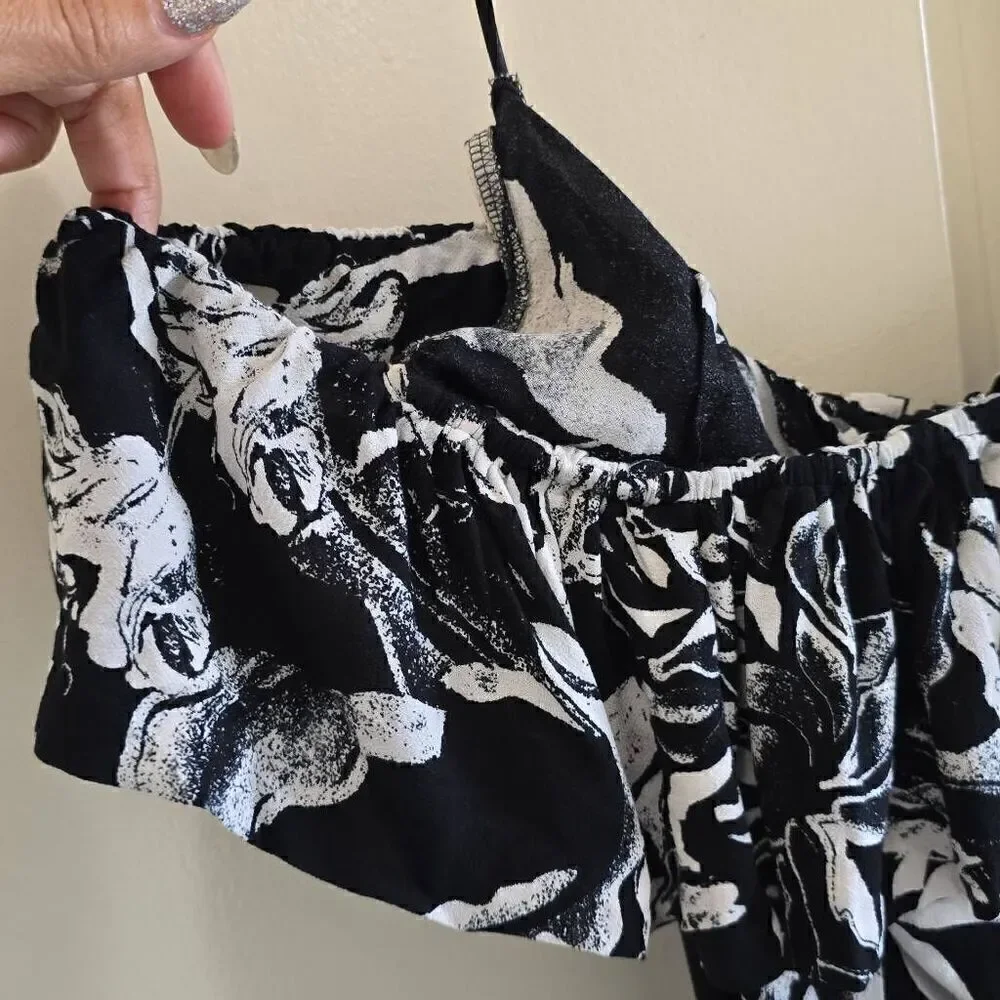 H and M black/ white floral jumpsuit, EUC, Sz. 8